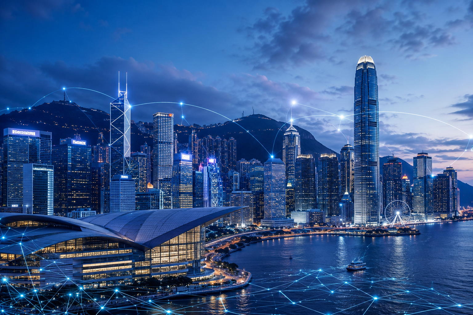 香港科技與創新產業 - 維港天際線與科技元素